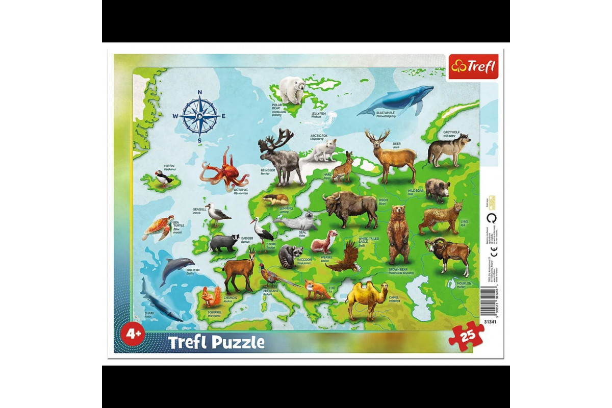 Пазли Trefl 31341 (Рамочні) - "Карта Європи з тваринами" /25 елементів Пазли Trefl 31341 (Рамочні) - "Карта Європи з тваринами" /25 елементів