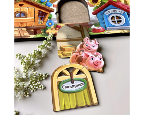 Деревянный пазл-вкладыш "Ферма" Ubumblebees (ПСД174) PSD174 трехслойный