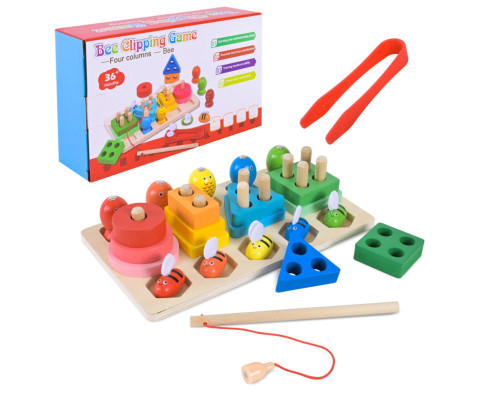 Детская деревянная игрушка "Пирамидка-сортер" C9417 рыбалка, вкладыши