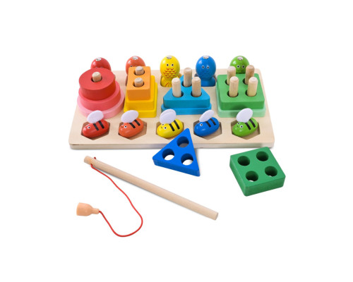 Детская деревянная игрушка "Пирамидка-сортер" C9417 рыбалка, вкладыши