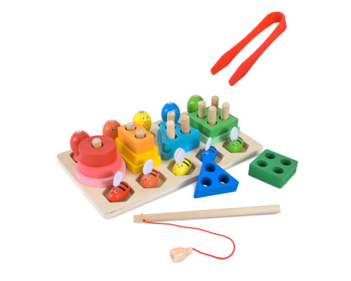 Детская деревянная игрушка "Пирамидка-сортер" C9417 рыбалка, вкладыши