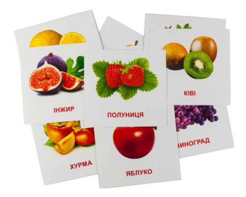 Развивающие карточки "Фрукты" (110х110 мм) 66424 на укр./англ. языке