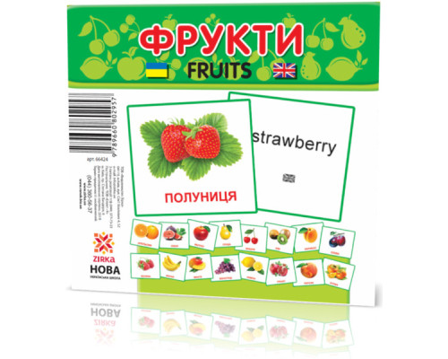 Развивающие карточки "Фрукты" (110х110 мм) 66424 на укр./англ. языке