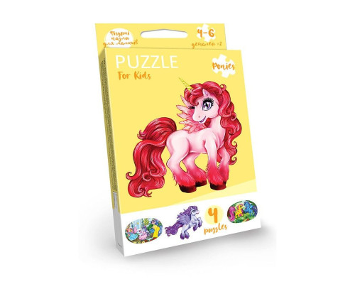 Детские развивающие пазлы "Puzzle For Kids" PFK-05-12, 2 картинки Единорог красный