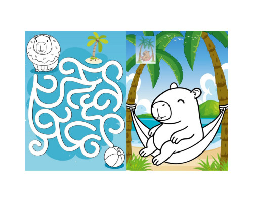 Дитяча розмальовка зі стікерами "Капібара на канікулах" CB21, 16 сторінок