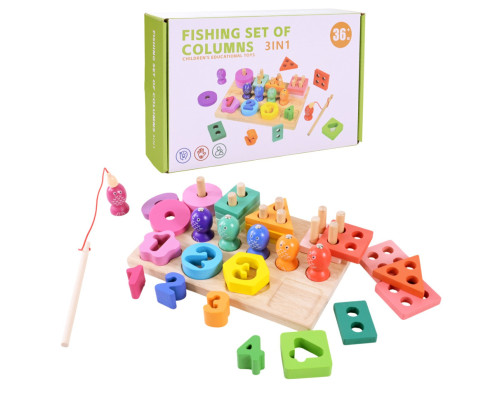 Детская деревянная игрушка "Пирамидка-сортер" C9416 рыбалка, вкладыши