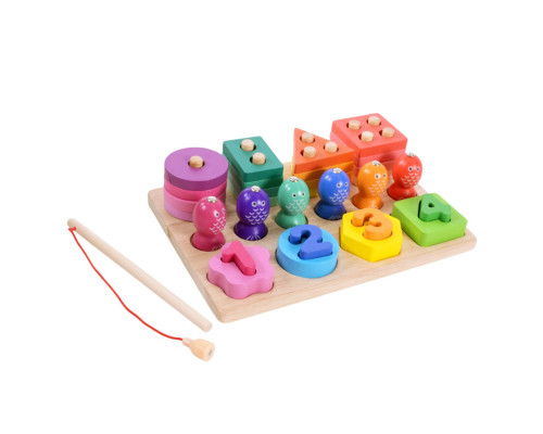 Детская деревянная игрушка "Пирамидка-сортер" C9416 рыбалка, вкладыши