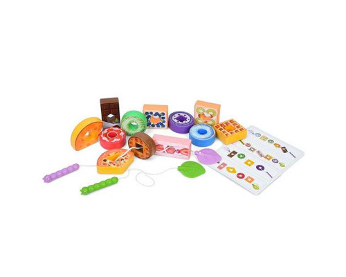 Детская игрушка "Шнуровка: Сладости" M10D 12 продуктов, 2 веревки, 6 карт