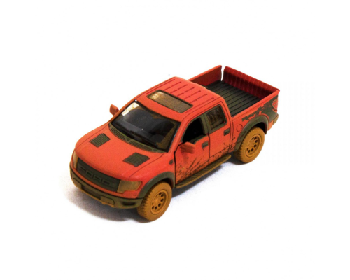Детская модель машинки пикап Ford F-150 SVT Raptor-Supercrew Muddy Kinsmart KT5365WY инерционная, 1:46 Red