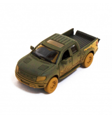 Детская модель машинки пикап Ford F-150 SVT Raptor-Supercrew Muddy Kinsmart KT5365WY инерционная, 1:46 Dark-Green