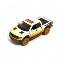 Детская модель машинки пикап Ford F-150 SVT Raptor-Supercrew Muddy Kinsmart KT5365WY инерционная, 1:46 White