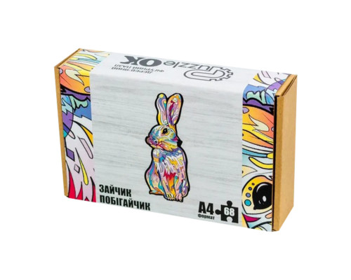 Фигурный деревянный пазл A4 Зайчик побегайчик PuzA4-00757, 68 деталей