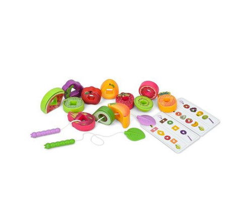 Детская игрушка "Шнуровка: Фрукты" M10C 12 продуктов, 2 веревки, 6 карт