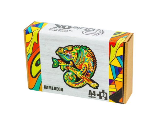 Фигурный деревянный пазл A4 Хамелеон PuzA4-01746, 69 деталей