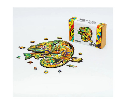 Фигурный деревянный пазл A4 Хамелеон PuzA4-01746, 69 деталей