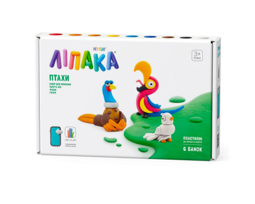 Набір пластиліну "Птахи: Папуга Ара, Фазан, Голуб" ЛІПАКА 60025-UA01 самостійно твердіє