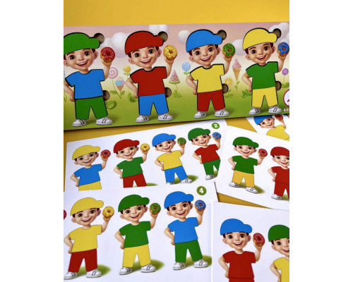 Деревянный пазл-сортер "Мальчики с пончиками" Ubumblebees (ПСФ100) PSF100, 12 деталей и 12 карт