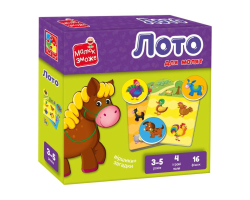 Детская настольная игра Лото "Ферма" VT2100-08, 16 фишек