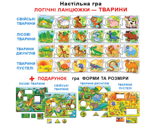Дитяча розвиваюча гра "Логічні ланцюжки. Тварини" 86058 укр. мовою