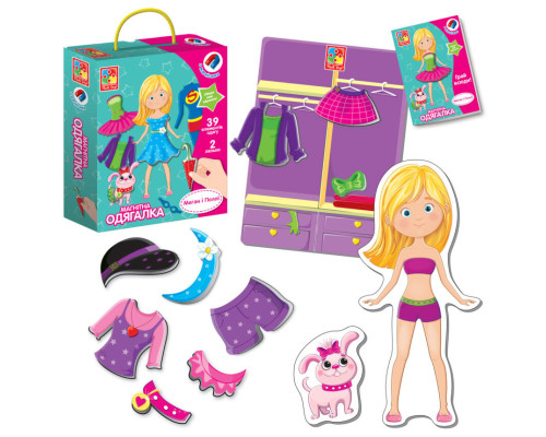 Дитяча магнітна одягалка "Меган і Поллі" VT3702-11, 39 магнітних елементів