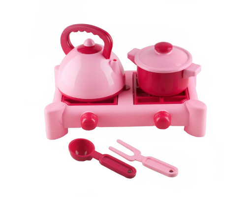 Детский игровой набор посуды с газовой плитой 70408(Pink) 6 предметов, розовый
