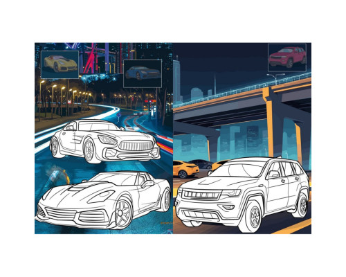 Дитяча розмальовка зі стікерами "Автопарк" CB26, 16 сторінок