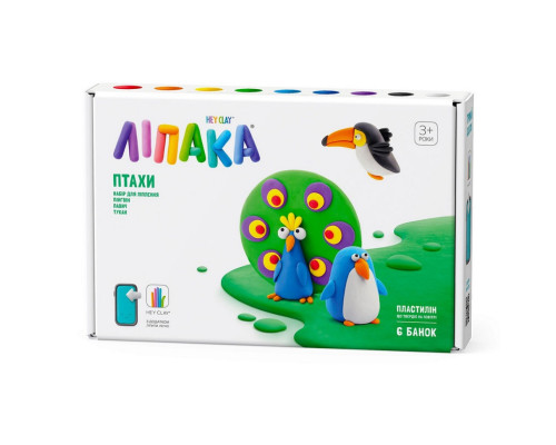 Набір пластиліну "Птахи: Пінгвін, Павлин, Тукан" ЛІПАКА 60026-UA01 самостійно твердіє