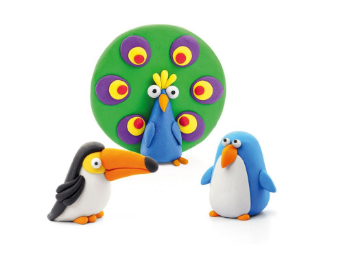 Набір пластиліну "Птахи: Пінгвін, Павлин, Тукан" ЛІПАКА 60026-UA01 самостійно твердіє