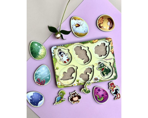 Деревянный пазл-сортер "Кто в яйце?" Ubumblebees (ПСФ085) PSF085