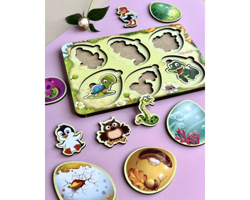 Деревянный пазл-сортер "Кто в яйце?" Ubumblebees (ПСФ085) PSF085