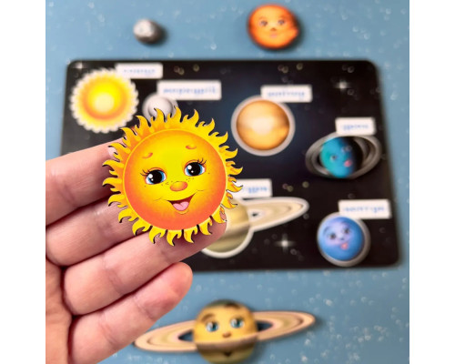 Дерев'яна розвиваюча дошка "Космос" Ubumblebees  (ПСД021) PSD021 планети на липучках