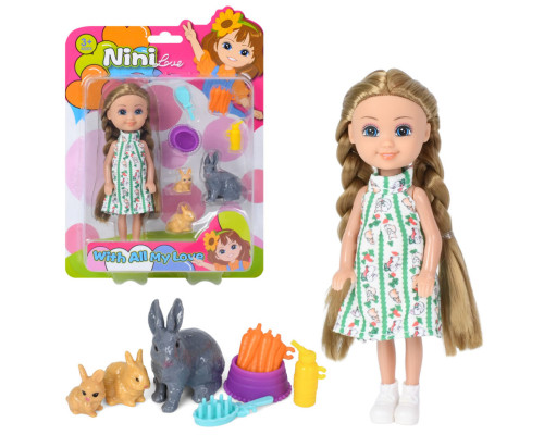Дитячий ігровий набір з лялькою 618-18, 3 кролика, морква, аксесуари