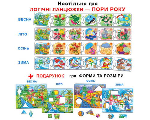 Дитяча розвиваюча гра "Логічні ланцюжки. Пори року" 86065 укр. мовою