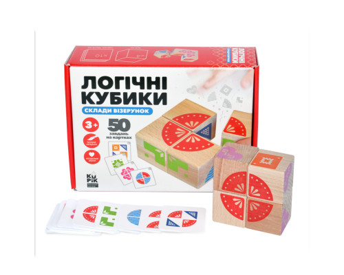 Навчальні логічні кубики "Склади візерунок" Igroteco 900477, 50 завдань на картках