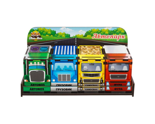 Деревянная настольная игра "Автопарк" Ubumblebees (ПСД082) PSD082 сортер-комодик