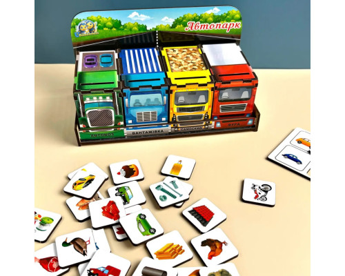 Деревянная настольная игра "Автопарк" Ubumblebees (ПСД082) PSD082 сортер-комодик