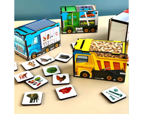 Деревянная настольная игра "Автопарк" Ubumblebees (ПСД082) PSD082 сортер-комодик