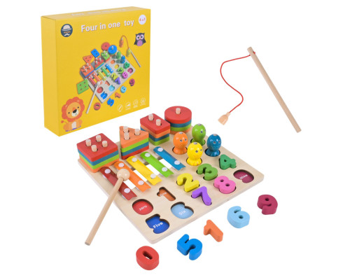 Детская деревянная игрушка "4 в 1" C9404 рыбалка, ксилофон