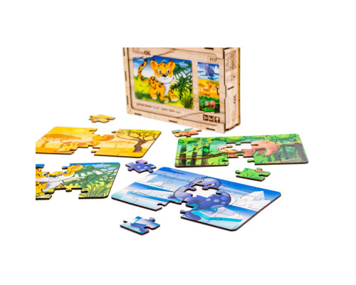 Дерев’яний дитячий пазл 4в1 "Дикі звірі" Puz-58714, 80 елементів