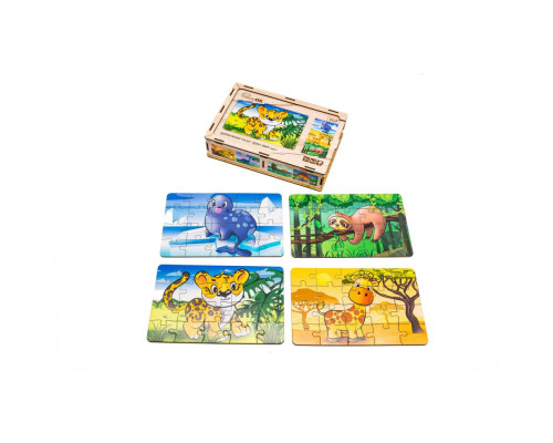 Дерев’яний дитячий пазл 4в1 "Дикі звірі" Puz-58714, 80 елементів