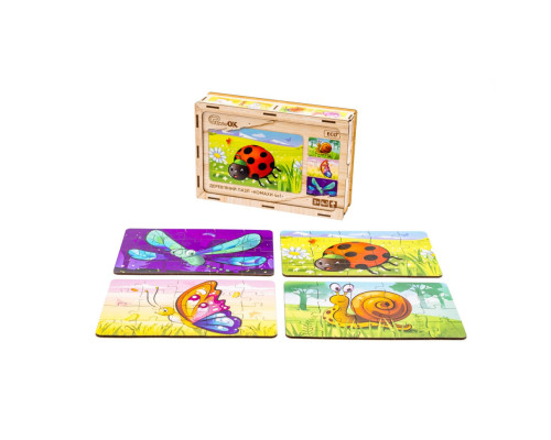 Деревянный детский пазл 4в1 "Насекомые" Puz-59557, 80 элементов