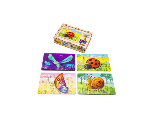 Деревянный детский пазл 4в1 "Насекомые" Puz-59557, 80 элементов
