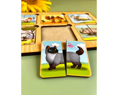 Деревянный пазл-сортер "Удивительные зверята" Ubumblebees (ПСФ090) PSF090, 6 картинок животных