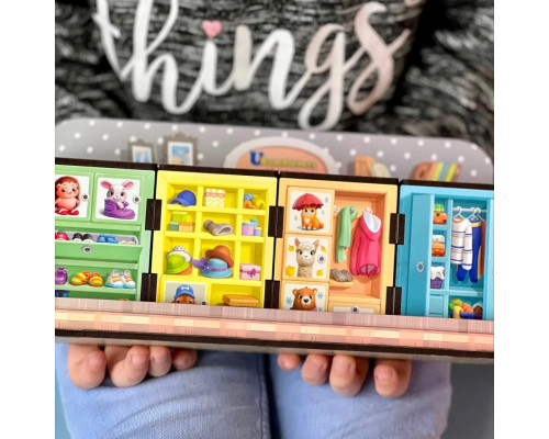 Деревянная настольная игра "Шкафы с одеждой" Ubumblebees (ПСД061) PSD061 сортер-комодик
