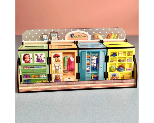 Деревянная настольная игра "Шкафы с одеждой" Ubumblebees (ПСД061) PSD061 сортер-комодик