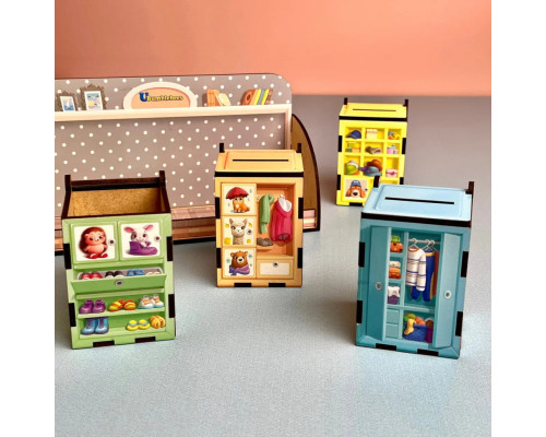 Деревянная настольная игра "Шкафы с одеждой" Ubumblebees (ПСД061) PSD061 сортер-комодик