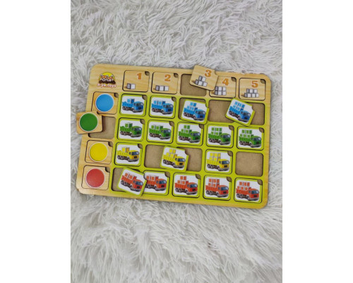 Деревянный пазл-сортер "Грузовики" Ubumblebees (ПСФ102) PSF102 цвет и счет