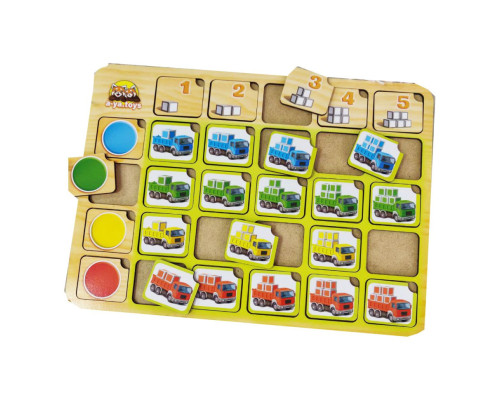 Деревянный пазл-сортер "Грузовики" Ubumblebees (ПСФ102) PSF102 цвет и счет