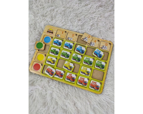 Деревянный пазл-сортер "Грузовики" Ubumblebees (ПСФ102) PSF102 цвет и счет