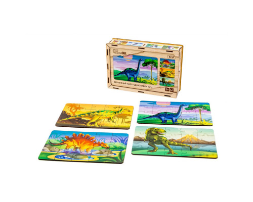 Дерев’яний дитячий пазл 4в1 "Динозаври" Puz-74598, 80 елементів